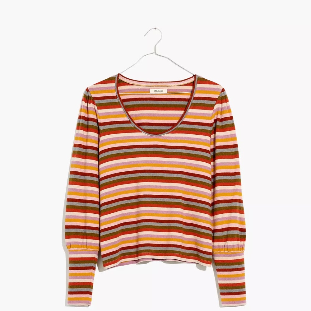Madewell Long Sleeve Havana Striped Knit Top Scoop